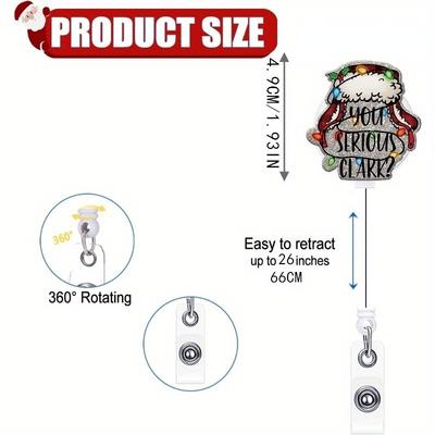 Serious Clark Christmas Badge Scroll with Retractable ID Holder for Nurses, Teachers, and Office Staff.