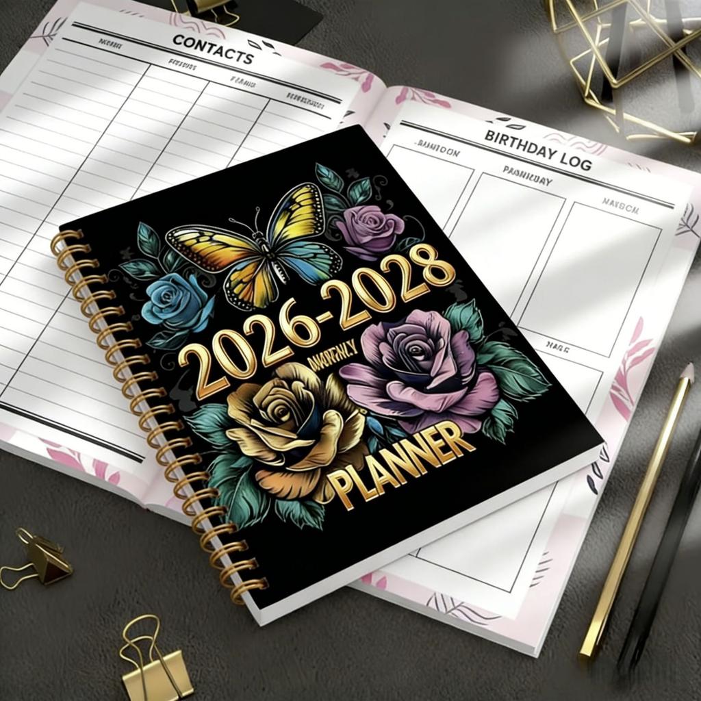 For 2026-2028 coil book, flower simple annual plan book spiral coil notebook