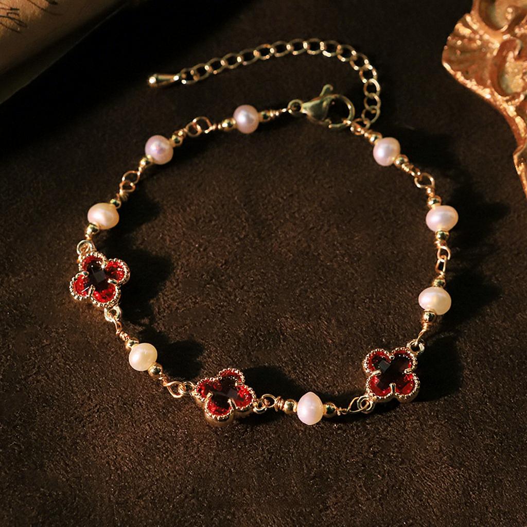 Natürliche Perle Vierblättriges Kleeblatt Wolframperlen Damen Leichter Luxus Elegant All-Match High-End Armband Schmuck