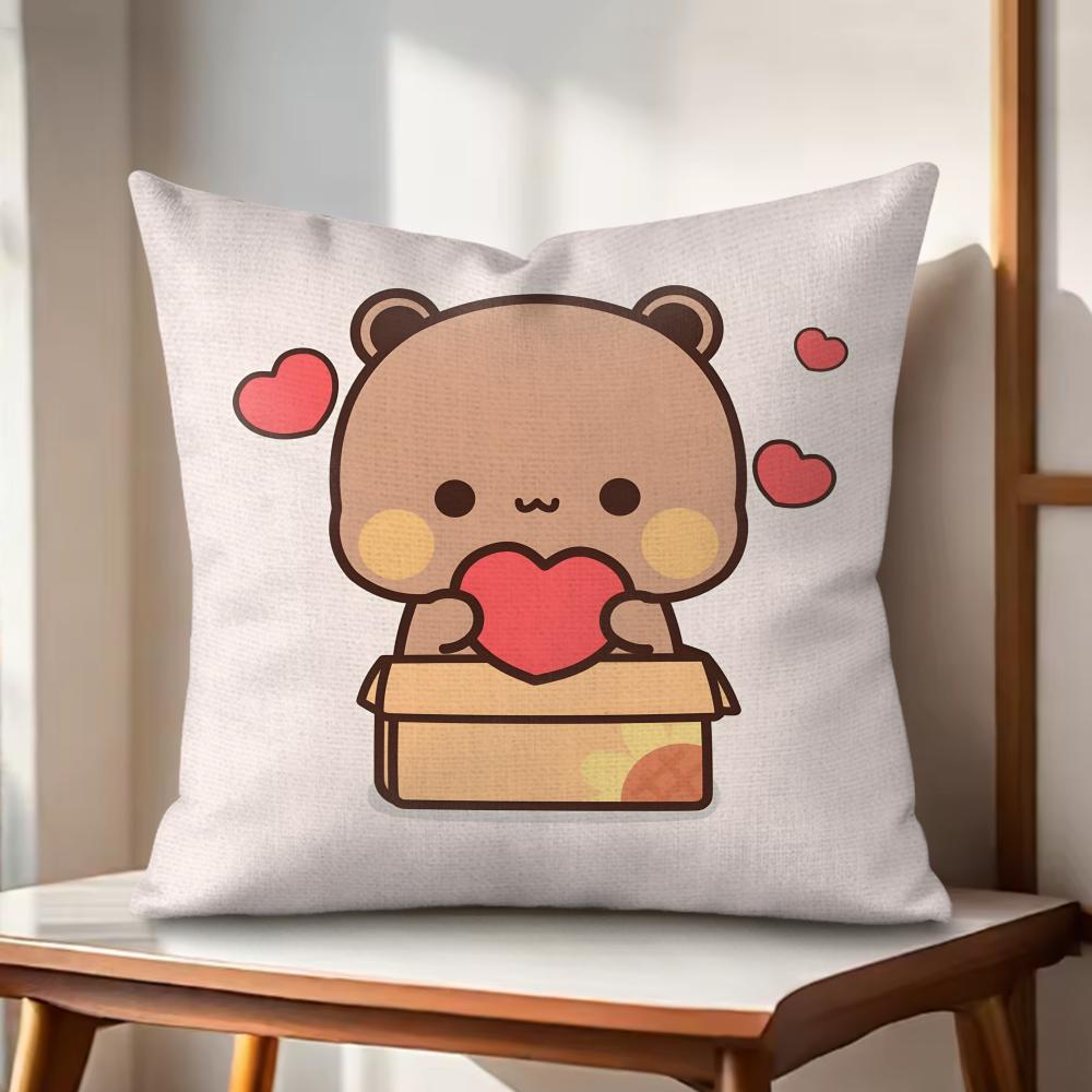 Cute BBubu And Dudu Cushion Cover Natural Linen Organic Fabric DoubleSided Printing Couch Pillow Covers Home Decor