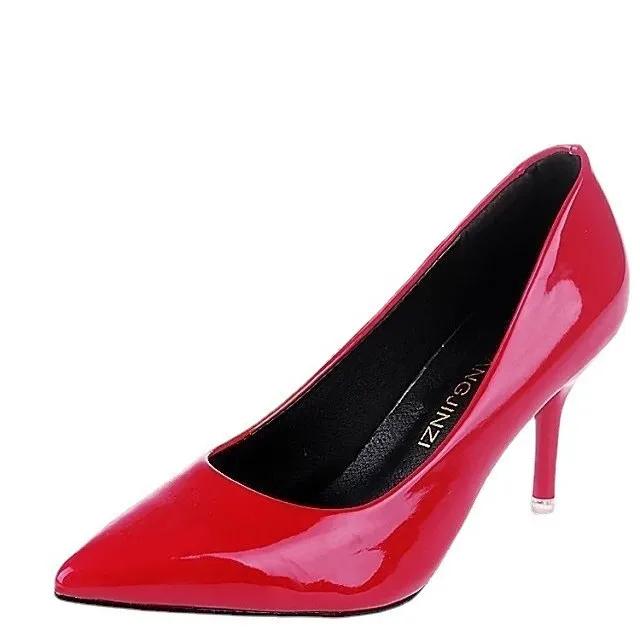 Fashion Women Shoes Pointed Toe Pumps Patent Leather Dress Red 8CM High Heels Boat Shoes Shadow Wedding  for Wedding Women