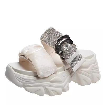High Platform Flip-Flops Women's Summer Casual Slippers Crystal 7.5CM Wedge Slides Bling Chunky Sandals Open Toed Beach Slippers