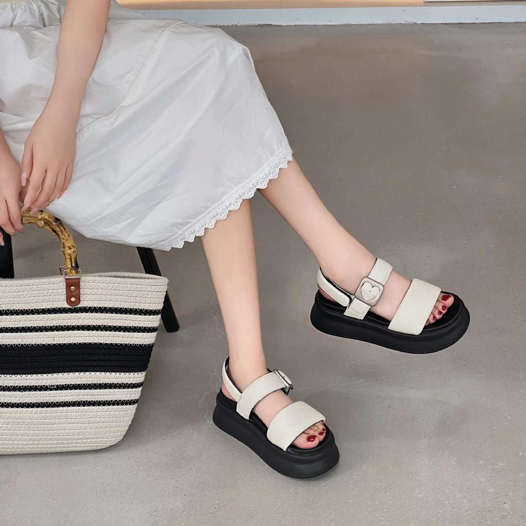 Leather platform Roman shoes women's 2025 summer new wear open-toed casual muffin shoes with beach sandals