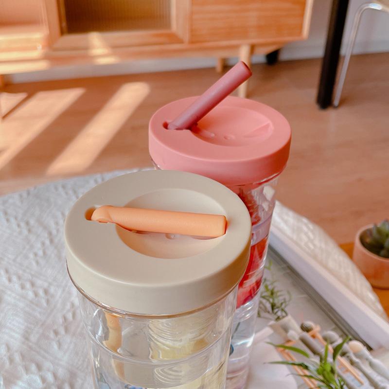 700ML Cute Clear Plastic Water Bottle For Girls With Straw Tea Strainer Stickers Summer Large Capacity Bubble Juice Drink Cup