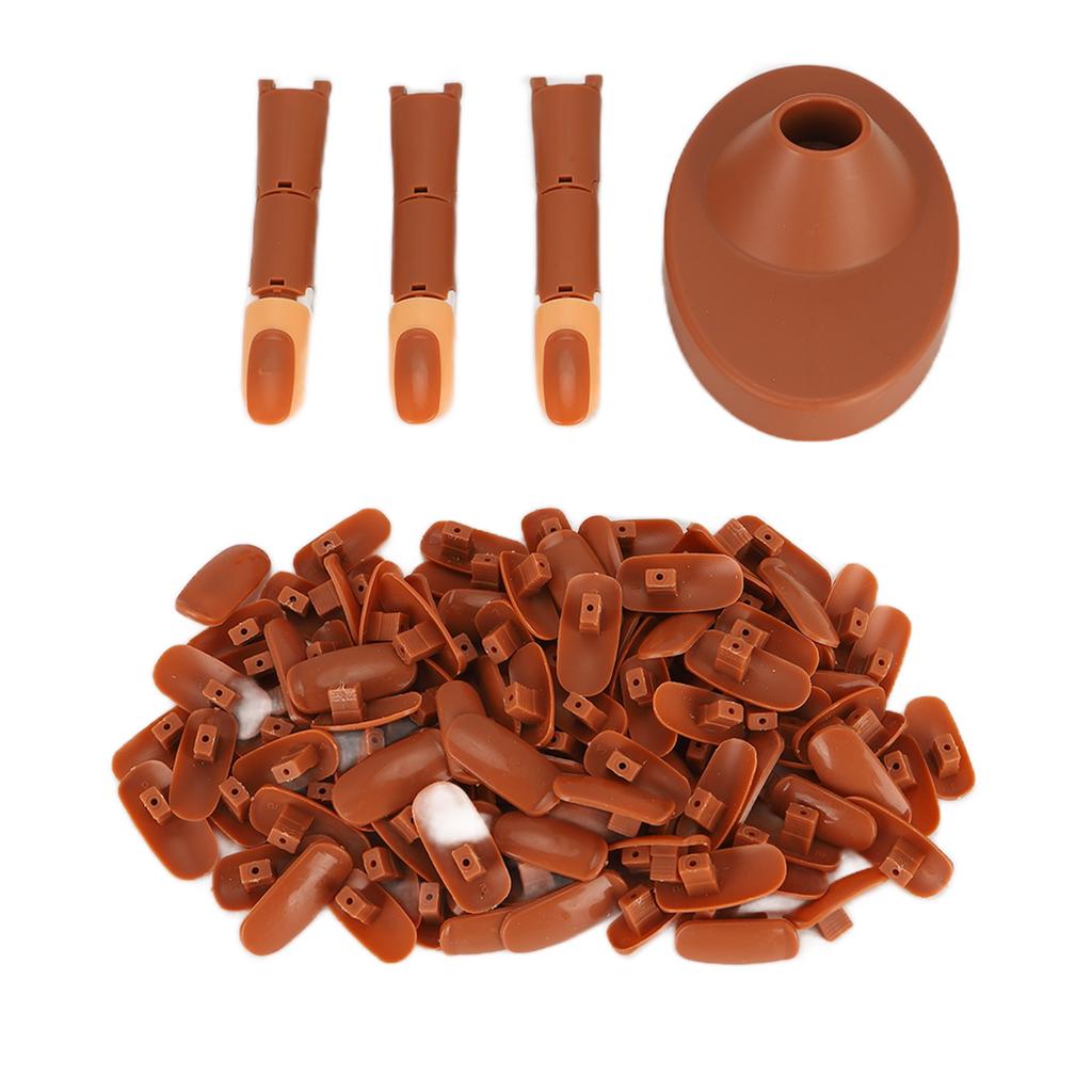 Nail Art Training Practice Finger Bendable Joints False Nail Tips Finger Mannequin with BaseBrown
