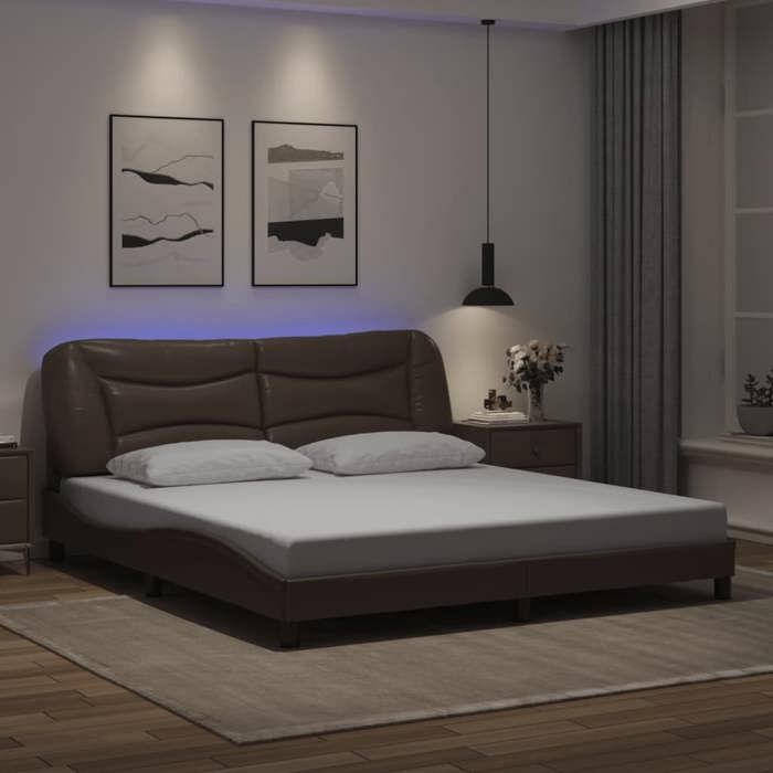 VidaXL Bed Frames with LED Lights, Upholstered Bed, Double Bed, Adult Bedroom Interior Bed, Modern, Brown 3213950