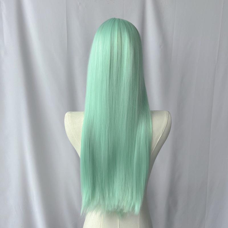 Mint Green Air Bangs Long Wig - Comfortable Cosplay Headcover for Daily Wear