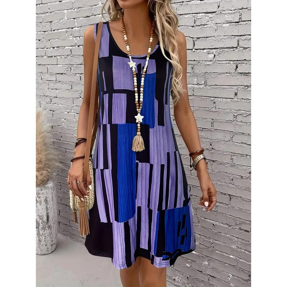 Comfortable Versatile Striped Printed Sleeveless Dress Fashion Daily Casual Casual Dresses