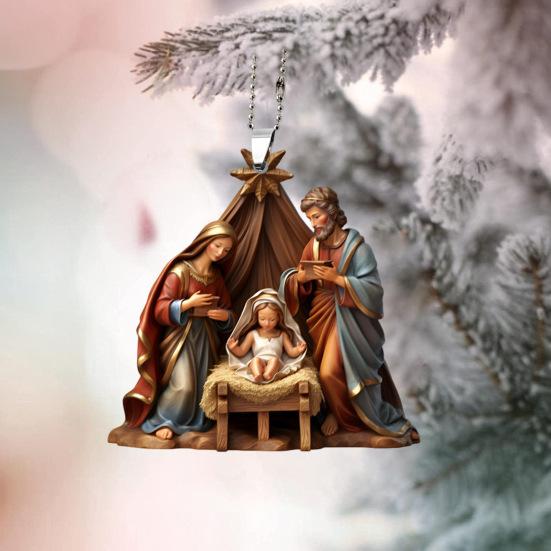 Christmas Pendant Ornament Jesus Family Prayer Scene Pendant Bright Colored Religious Symbol