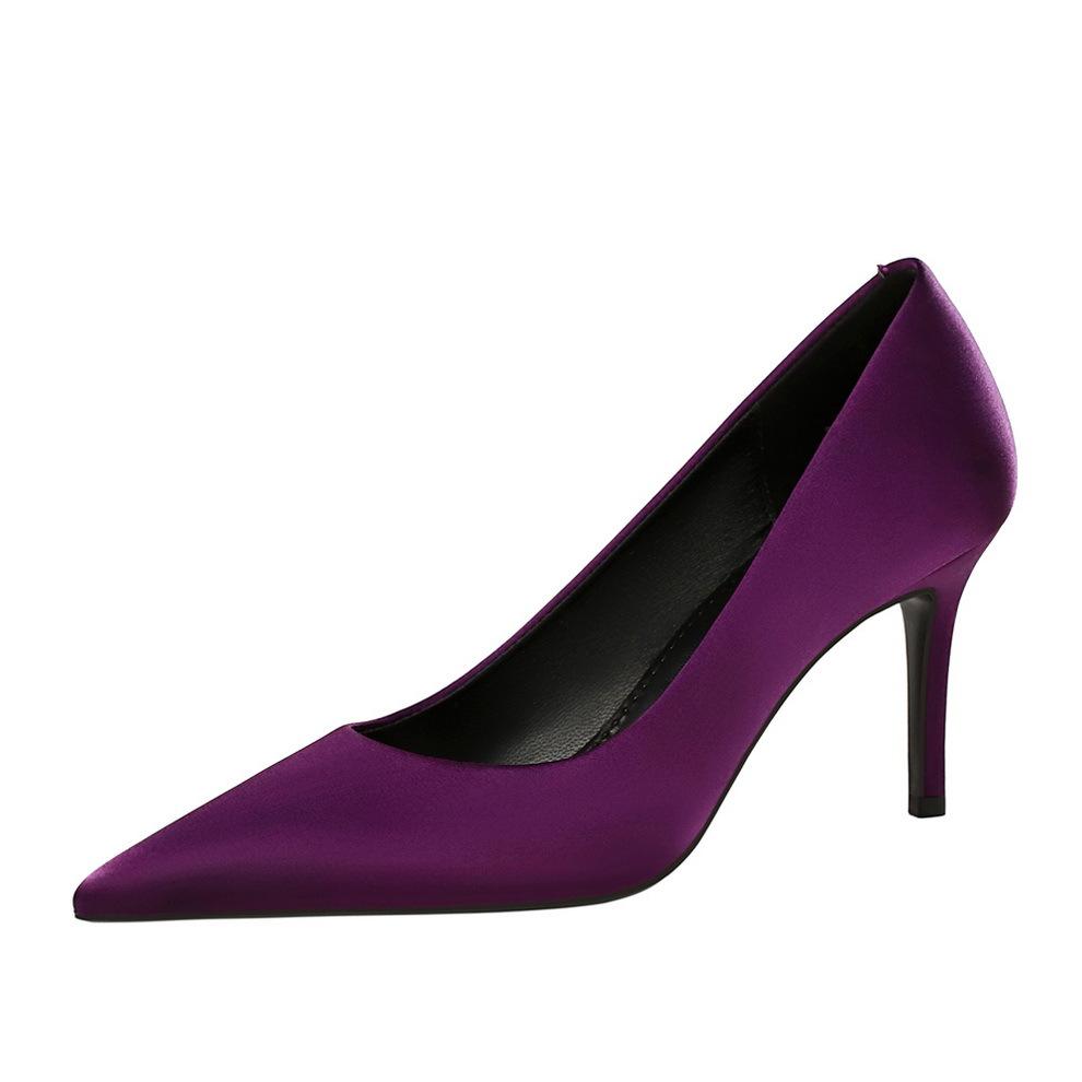 

Stiletto High Heels Women s Light Mouth Satin Versatile Ol Simple Professional Work Shoes Temperament Single Shoes DS-8358-A 38 фіолетовий