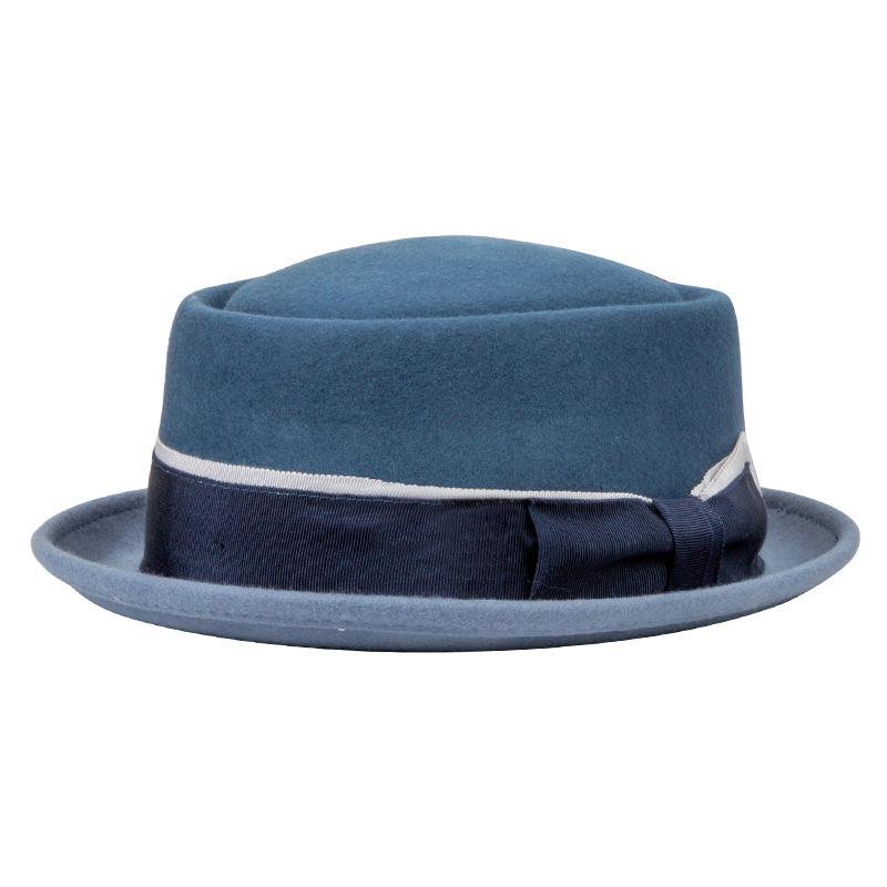 Autumn and Winter Vintage Premium Wool Felt Pork Pie Hat for Men Women Short Brim Elegant Ribbon Bow Dress Fedora Hat Unisex