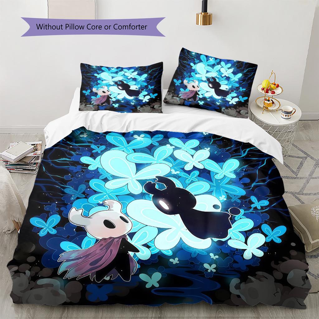 Hollow Knight Pattern Bedding Quilt Set Home Decoration Gift (1 * Duvet Cover + 2 * Pillowcase Without Core)
