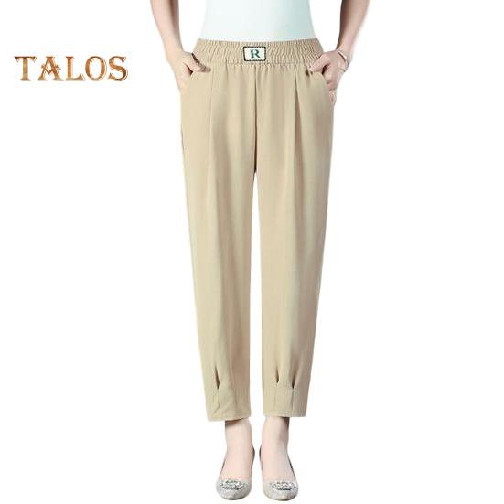 

Женские летние брюки-шаровары с эластичной высокой талией, однотонные тонкие длинные брюки с боковыми карманами, повседневные брюки, уличная одежда 5XL хаки