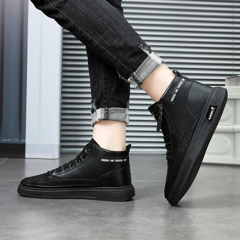 High Quality Men's Anti-slip Boots Fashion White Platform Shoes Casual Outdoor Boots 2024 New High Top Flat Boot Botas Masculino