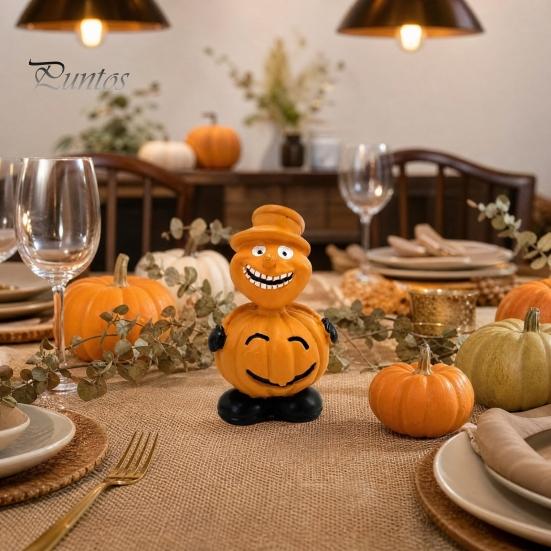 Eco-friendly Halloween Decor Pumpkin Figure Ornaments, Hand-Painted Resin Decorations with Unique Creative Display Expressions, Figurine for