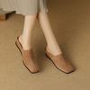 Fashion 2025 New Genuine Leather Summer Slippers Cover Toe Slippers for Women Square Toe Mules Women Shoes Low Heel Retro Ladies Shoes
