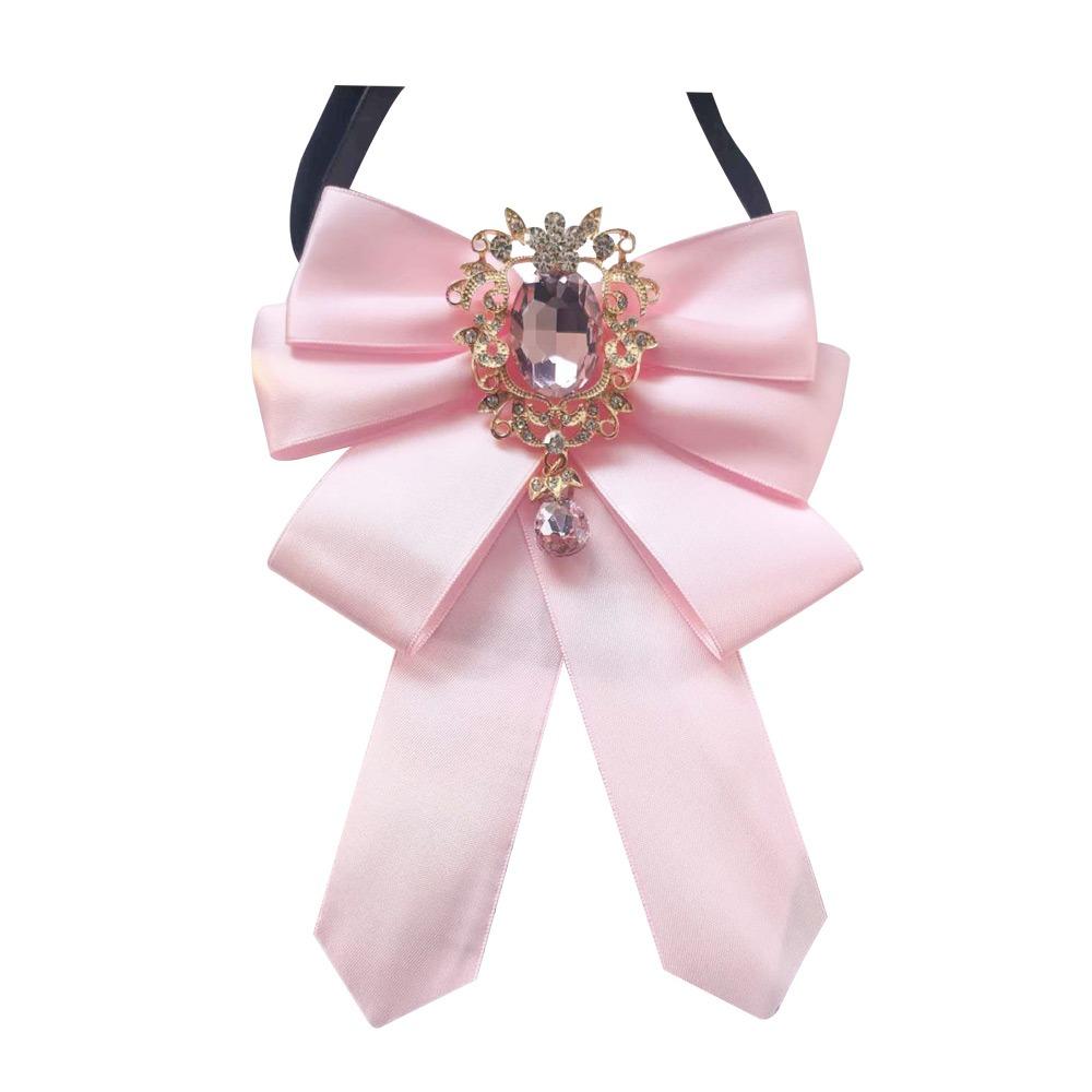 

Sweet Literary Diamond-encrusted Pendant Plaid Design Ribbon Style Chest Pin Butterfly Shape British Design Rhinestone Bow Tie