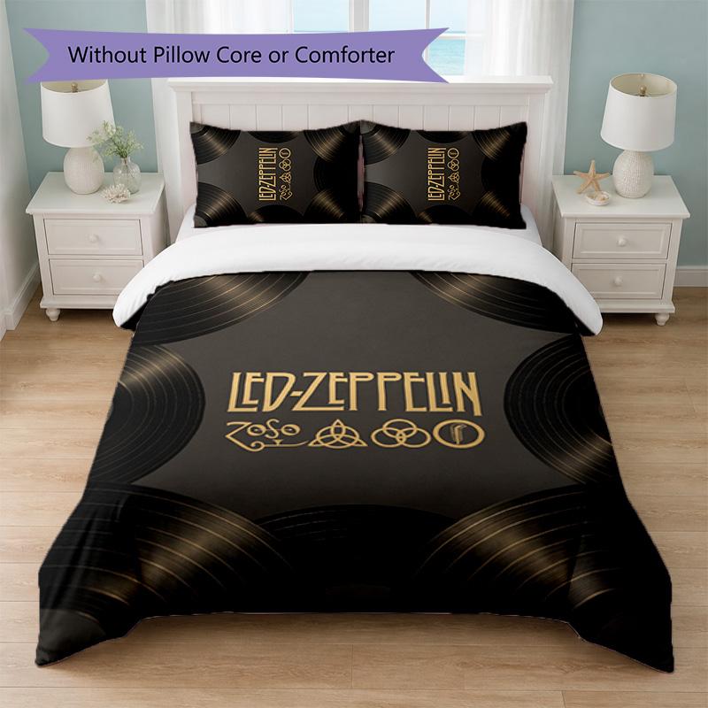 Set Biancheria da Letto 3 Pezzi Stampa Led Zeppelin Copripiumino con Due Federe Biancheria da Letto Morbida per Camera da Letto Domestica