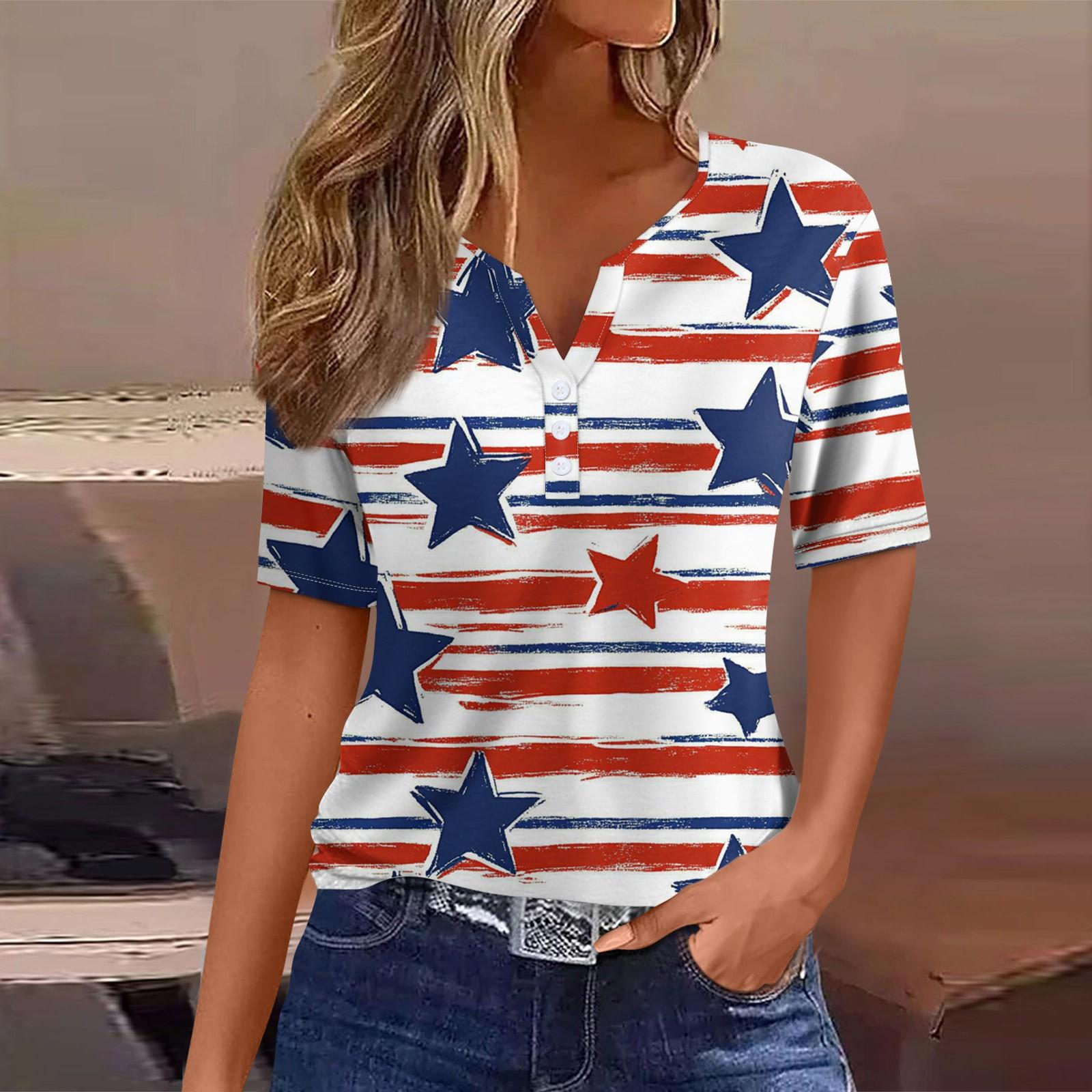 

Women s T Shirt Tee Print Button Short Sleeve Daily Weekend Fashion Basic V- Neck Regular Top XL небо синє кольору