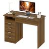 Computer Desk, 5 Drawers, 110 x 50 cm, Open Shelf, Lockable Drawer, Walnut