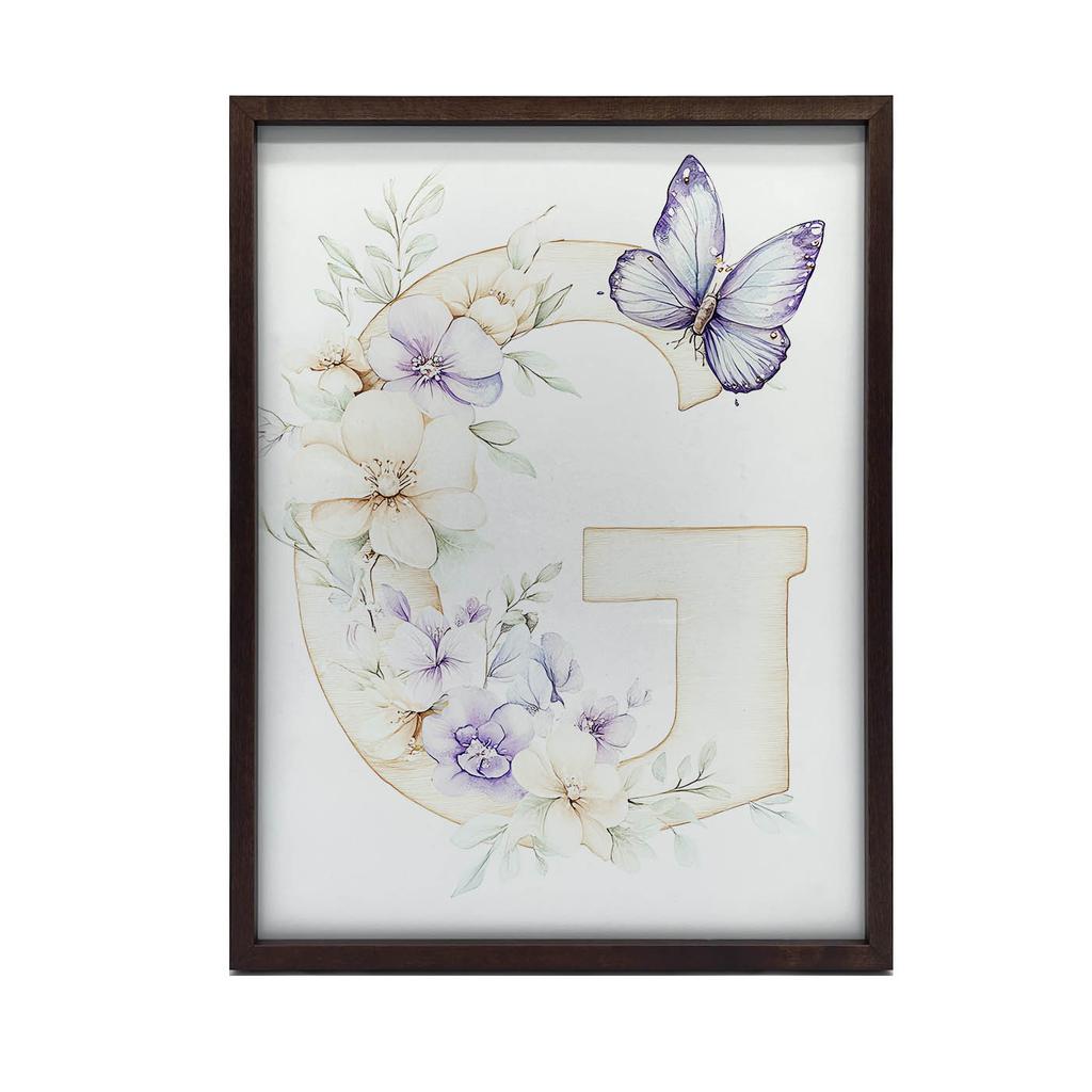 Floral Letter G With Butterfly Poster Floral Letter G With Butterfly Poster, 40X50 Cm, Gold Aluminum Frame, 230 Gsm Matte Paper