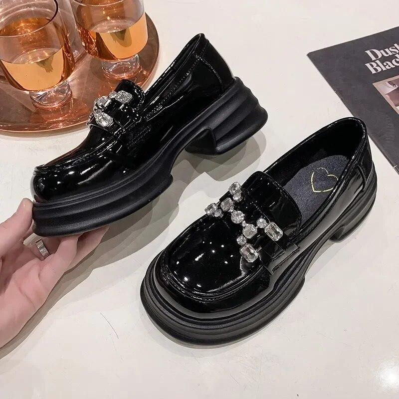 

Туфлі-човники для відпочинку Жіночі туфлі-лодочки на високому каблуці з круглим носом Туфлі-лодочки на платформі з однотонною шкірою з яскравим діамантом 40