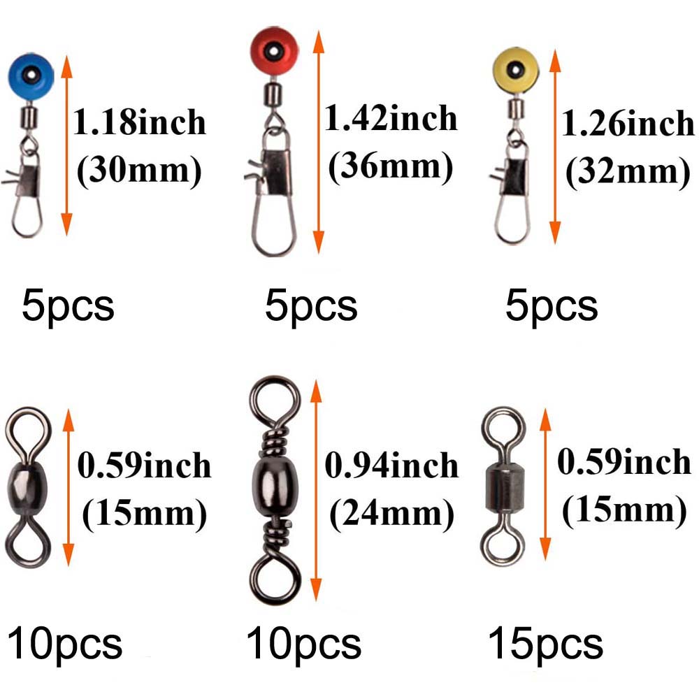 115Pcs/Box Fishing Swivels Kit With Barrel Swivel Snaps Sinker Slides Triple Swivel Fishing Line Connector Tackle