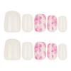 30 Pcs Glossy Full Cover False Nail Short Square Press On Nail Pink Flowers Stick on Nail Solid Color Acrylic Nail