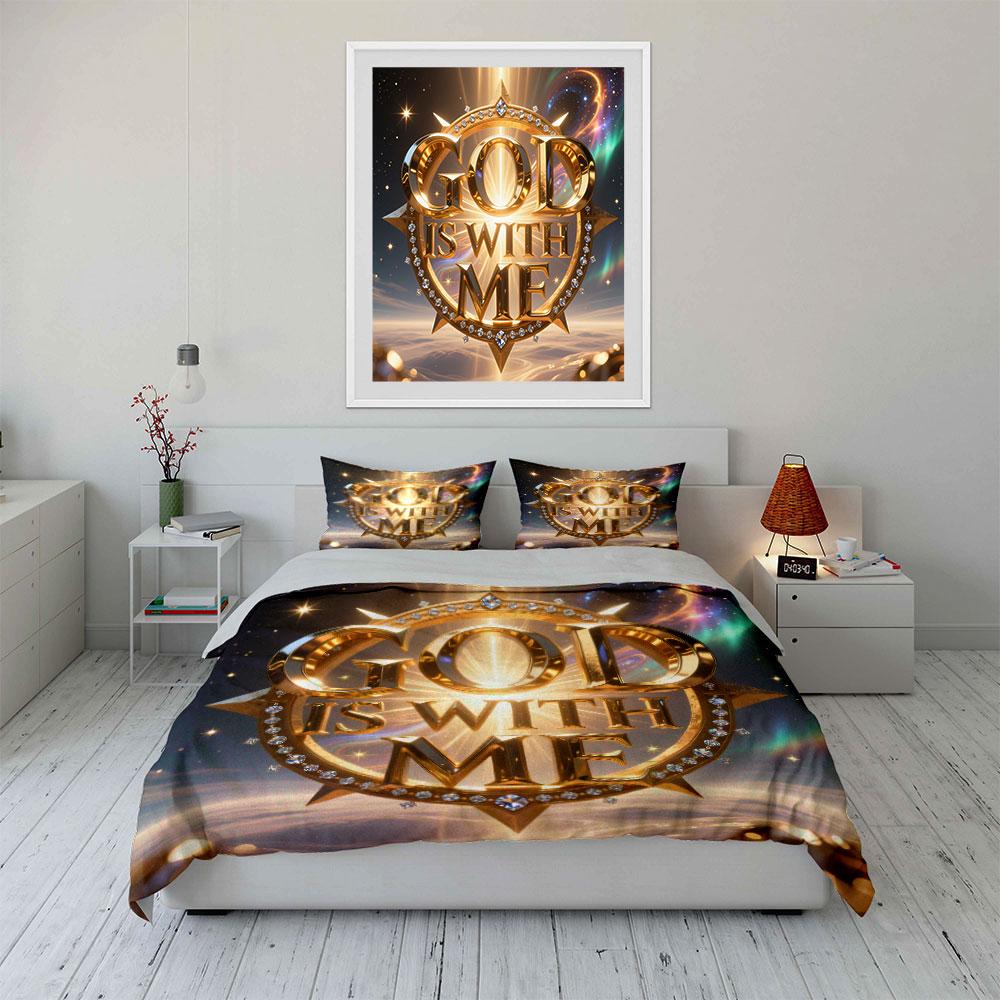"Elegant Spiritual Gold Decor Set"Suitable for religious lovers.kid's and adults' bedroom decor,Exquisite 3PC bedding set gift