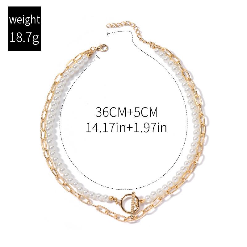 

Hot-selling fashion pearl necklace, personalized trend splicing, double-layer chain stacked, high-end neck chain jewelry women