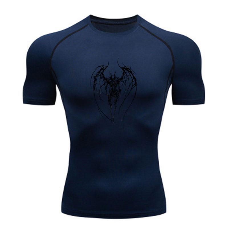 Men's Compression Fitness Sports T-Shirt, Horror Scary Skeleton Bat Pattern Quick Dry Breathable Active Shirt for Workout Running Gym Training