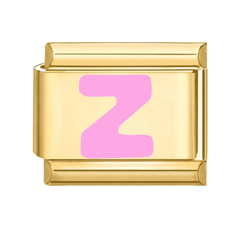 Vintage Y2K Pink 26 English Letters Gold Color Italian Charm Links Fit 9MM Bracelet Stainless Steel Making DIY Christmas Gifts
