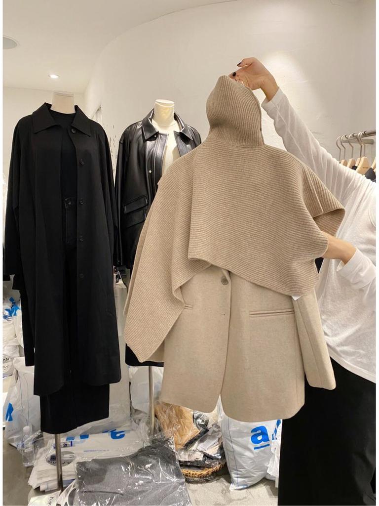 2024 South Korea Women's High Collar Shawl Cape: Cozy Knitted Winter Cloak