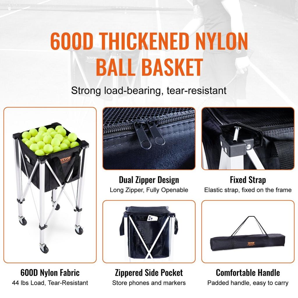 Tennis Ball Hopper Basket Teaching Tennis Ball Cart with Wheels 150 Balls