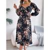 Spring Summer Sexy Tie Knot Floral Long Sleeve Split Dress Women's Dresses Skirt