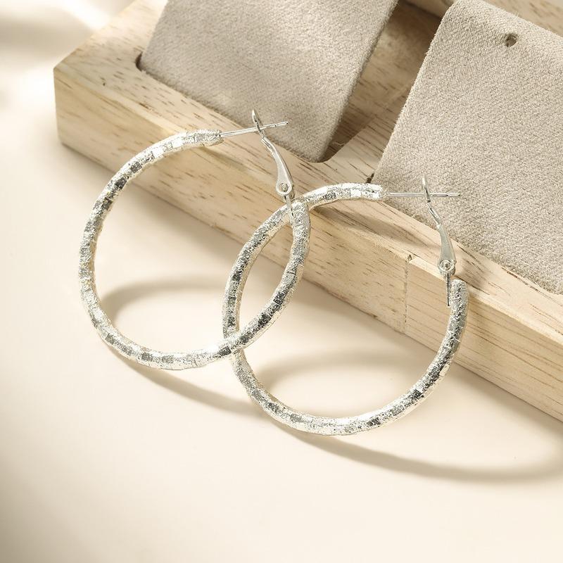 S925 Sterling Silver Textured Glitter Surface Large Hoop Earrings Simple Geometric Circle Earrings For Women Daily Party Wear