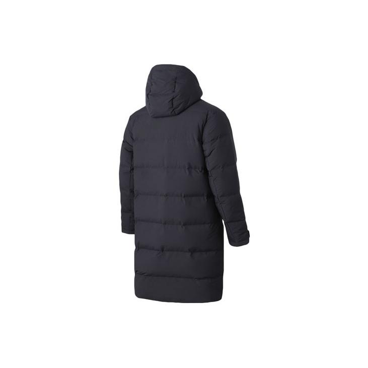 Jaqueta Grossa Quente Esportiva com Capuz de Penas Série Estilo de Vida Esportivo Li Ning Inverno Jaqueta Masculina Preta AYMQ061-1