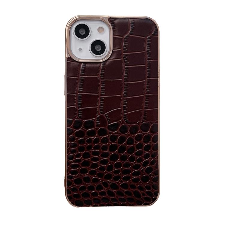 Etui na telefon iPhone 14 ze skóry naturalnej o fakturze krokodyla, z nano galwanizacją