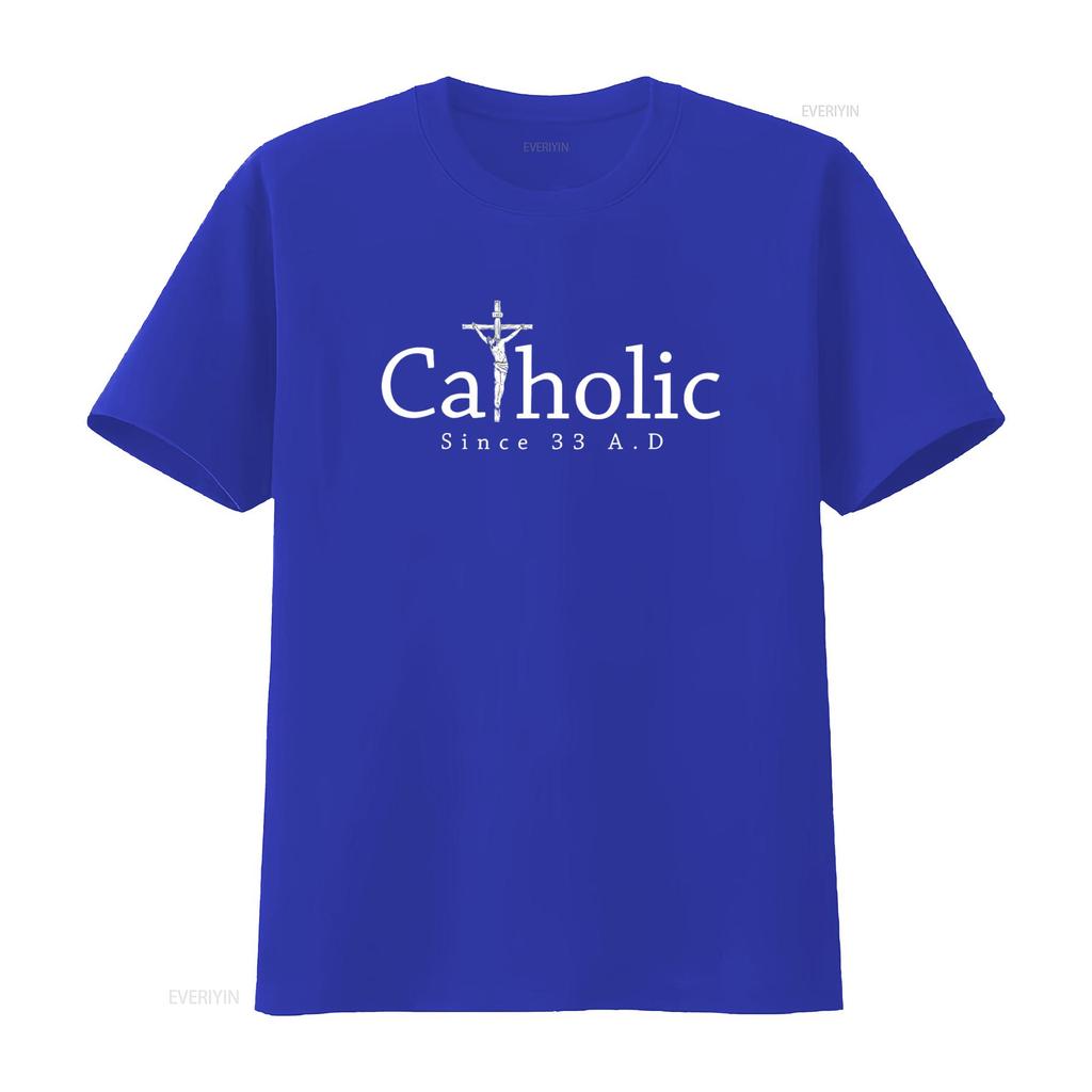 Catholic Since 33 AD Crucifix Jesus Eucharist Christianity T Shirt Black X Large Vintage Washed Stylish Fashion Stretched