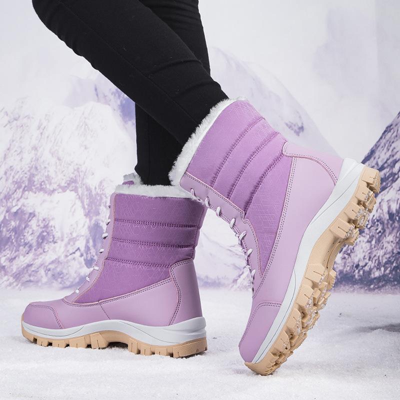 2025 New Women Fur Snow Boots Winter Women's Shoes Keep Warm Handmade High-top Boots Plush Non Slip Outdoor Warm Hiking Shoes