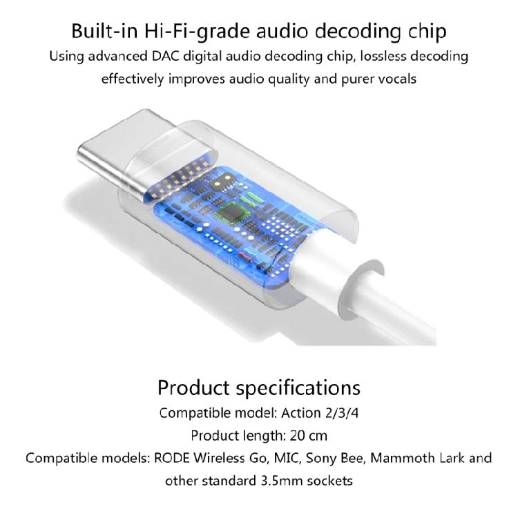 USB C to 3.5mm Converter Cable Cord for Action 2 3 4 Clear Sound Transmission