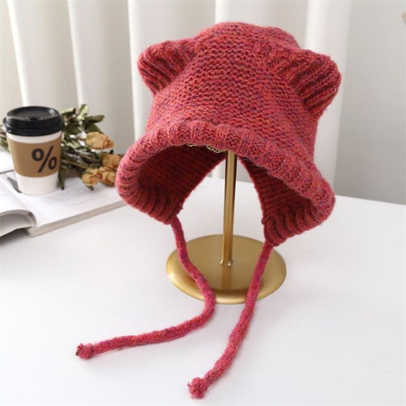 Cute cat ears knitted warm hat ladies ear protector wool hat winter versatile Internet celebrity hat tide