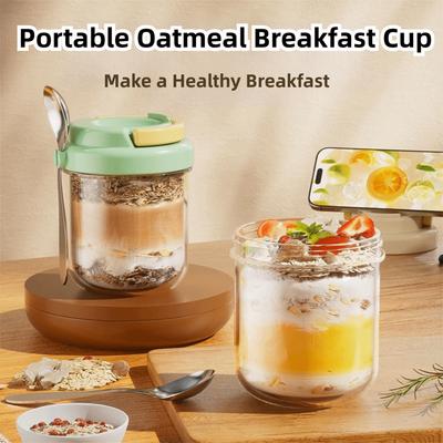 Neue 430ML Frühstücksbecher mit Deckel und Löffel Tragbare Joghurt-Schüssel Auslaufsicher Haferflocken-Behälter Frühstück