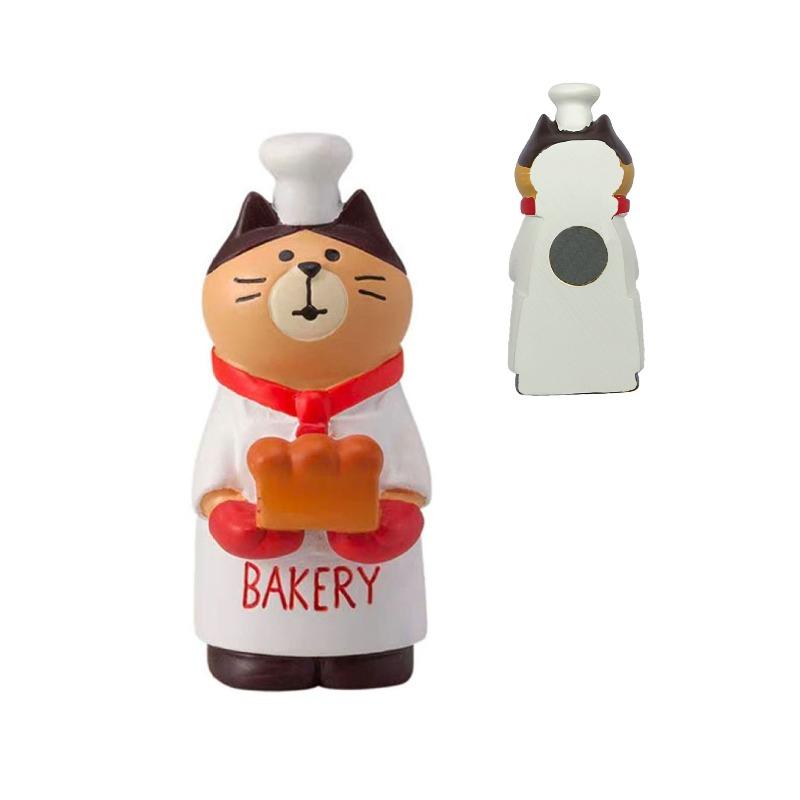 Japanese cat refrigerator sticker, grocery zakka cute bread coffee shop decoration gift miniature resin ornament
