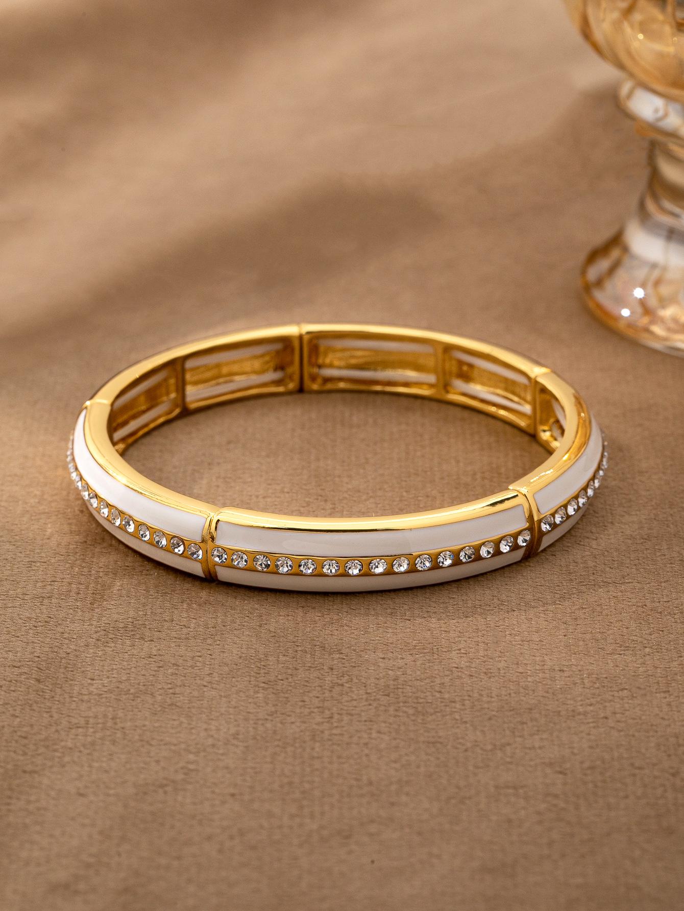 Эластичный браслет из белой глазури и страз 18 карат, легкая роскошь - Южноамериканский стиль