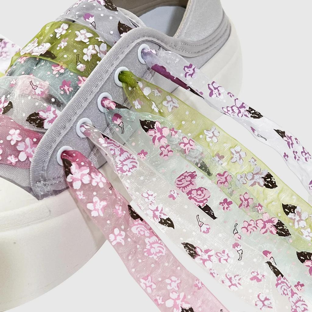 1 Pair New Organza Dreamy Snow Yarn Transparent Shoelace 2.6cm Width Flat Shoelace Printed Lace Shoelaces for Sneakers for Woman