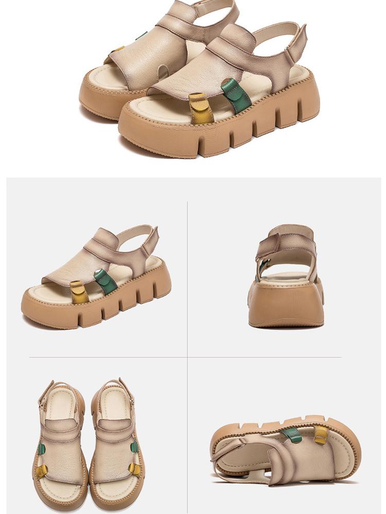 Johnature Γνήσιο δέρμα casual παχιά σόλα Peep Toe Σανδάλια Hollow Breathable Γυναικεία Παπούτσια Πλατφόρμας