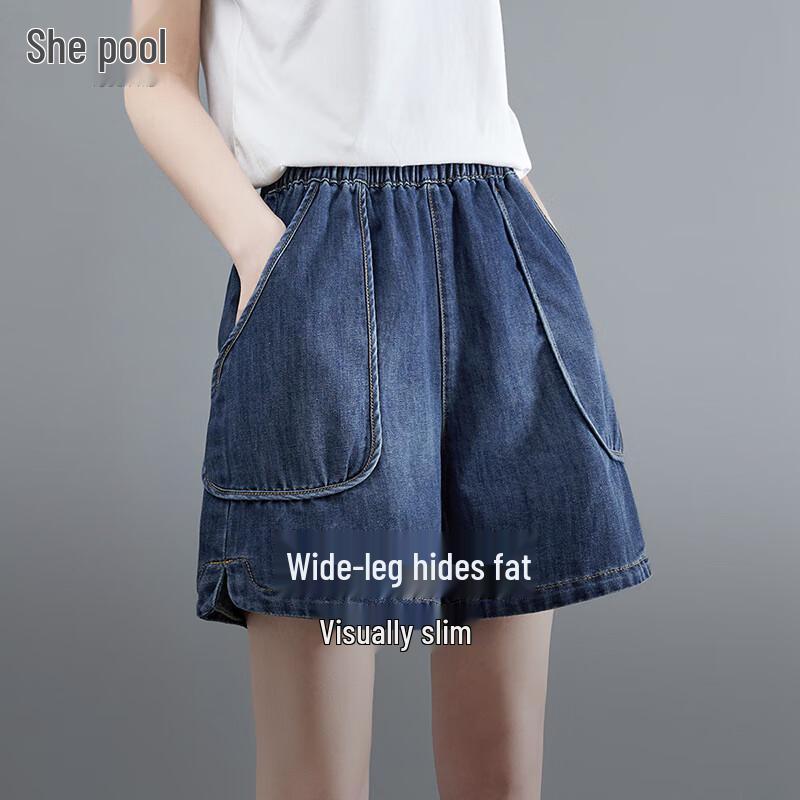Women s Loose-Fit High-Waist Washed Denim Shorts with Big Pockets XXL