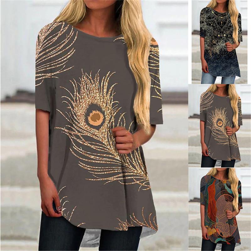 

Женская футболка с коротким рукавом с принтом из перьев 3D абстрактный принт топ лето новый топ с круглым вырезом женская повседневная футболка