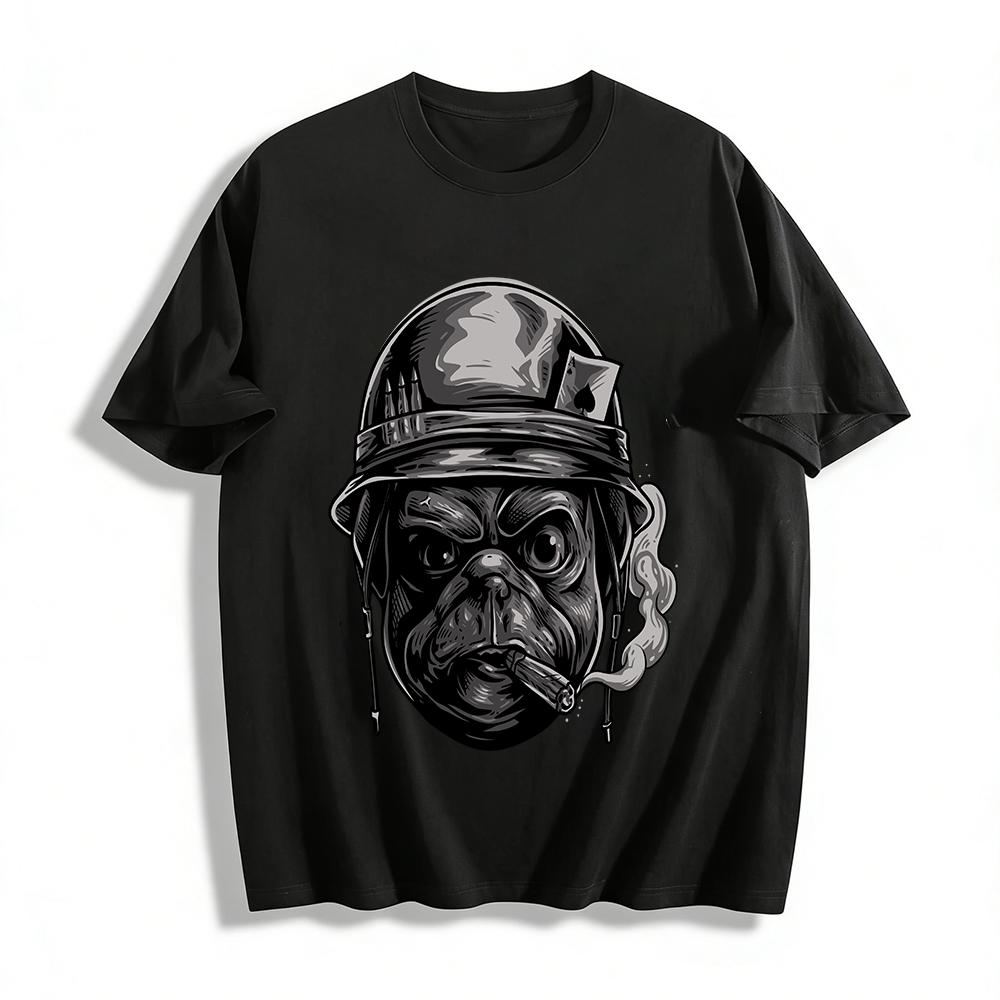 Vintage Military Bulldog Soldier Print T-shirt Hardcore Army Style Top Pure cotton T-shirt XXS